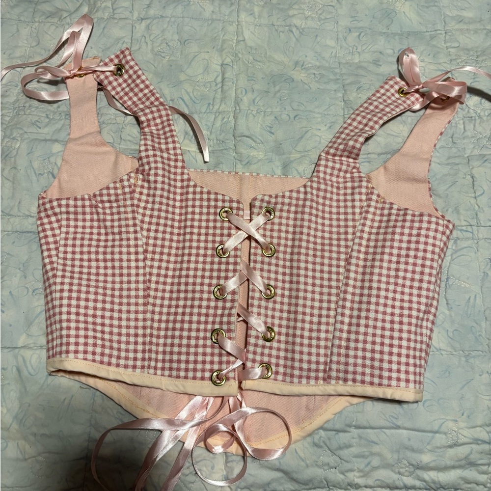 Handmade Pink Gingham Corset Top - Picture 3 of 5